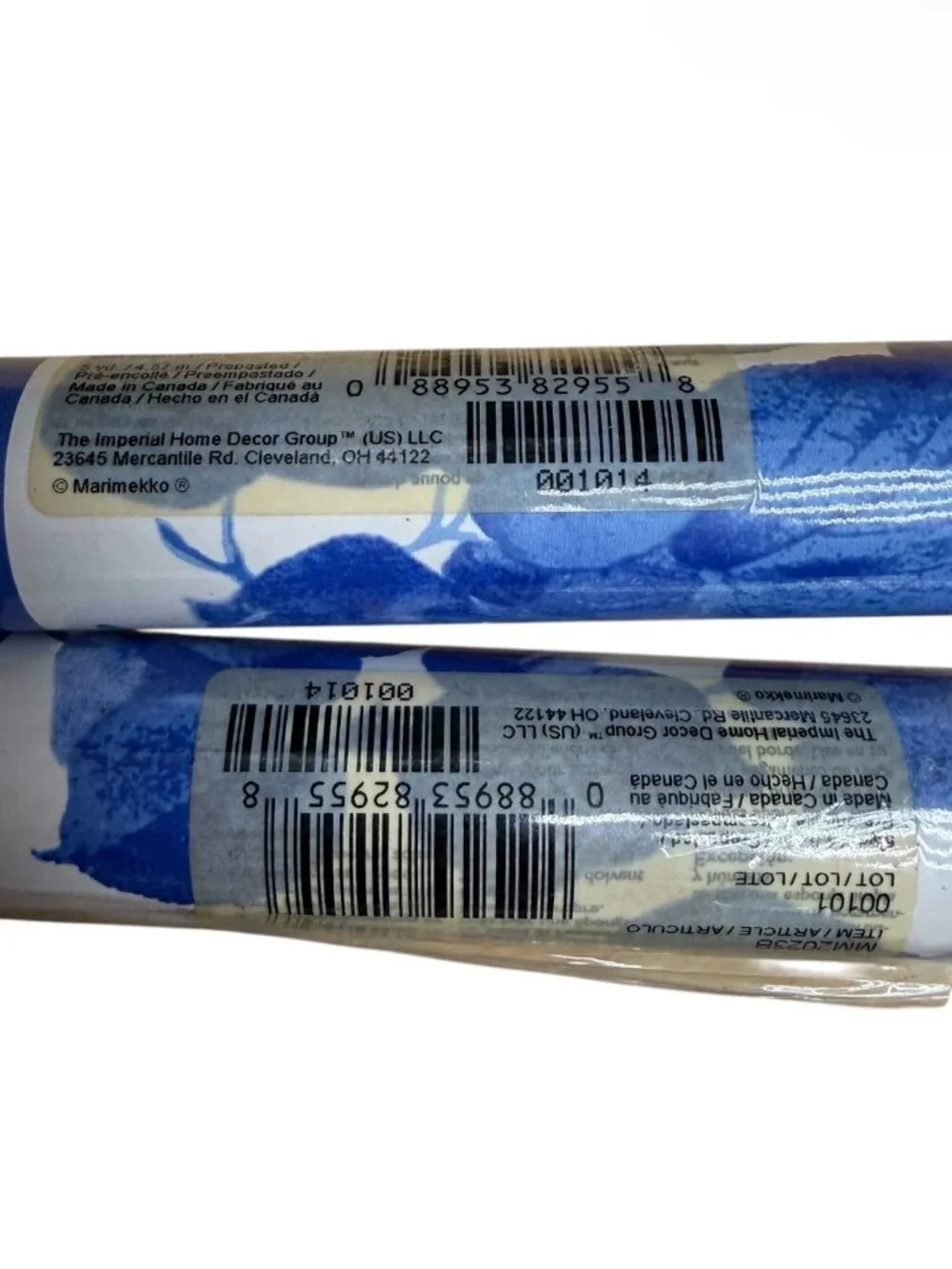 Marimekko Imperial Vintage Wallpaper Border Blue White Leaf Cottage Chic 2 Rolls